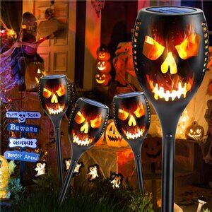 Solar Halloween Lights Outdoor, 4 Packs Super Larger Size Solar Torch Lights